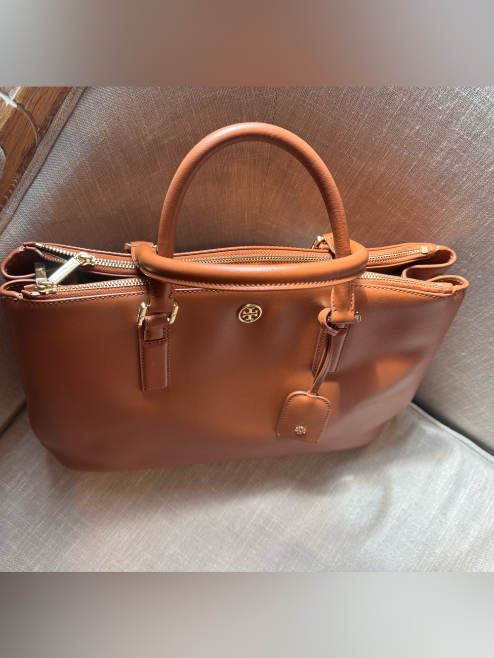Tory Burch Cognac Leather Satchel with Detachable Strap - Picture 4 of 10